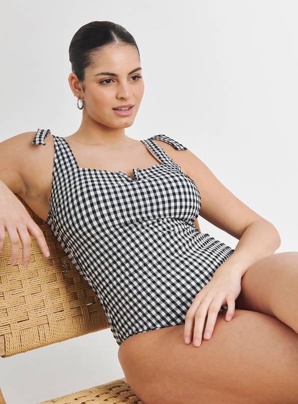 SIMPLY BE Magisculpt Contour Me Shoulder Tie Detail Gingham Swimsuit 28